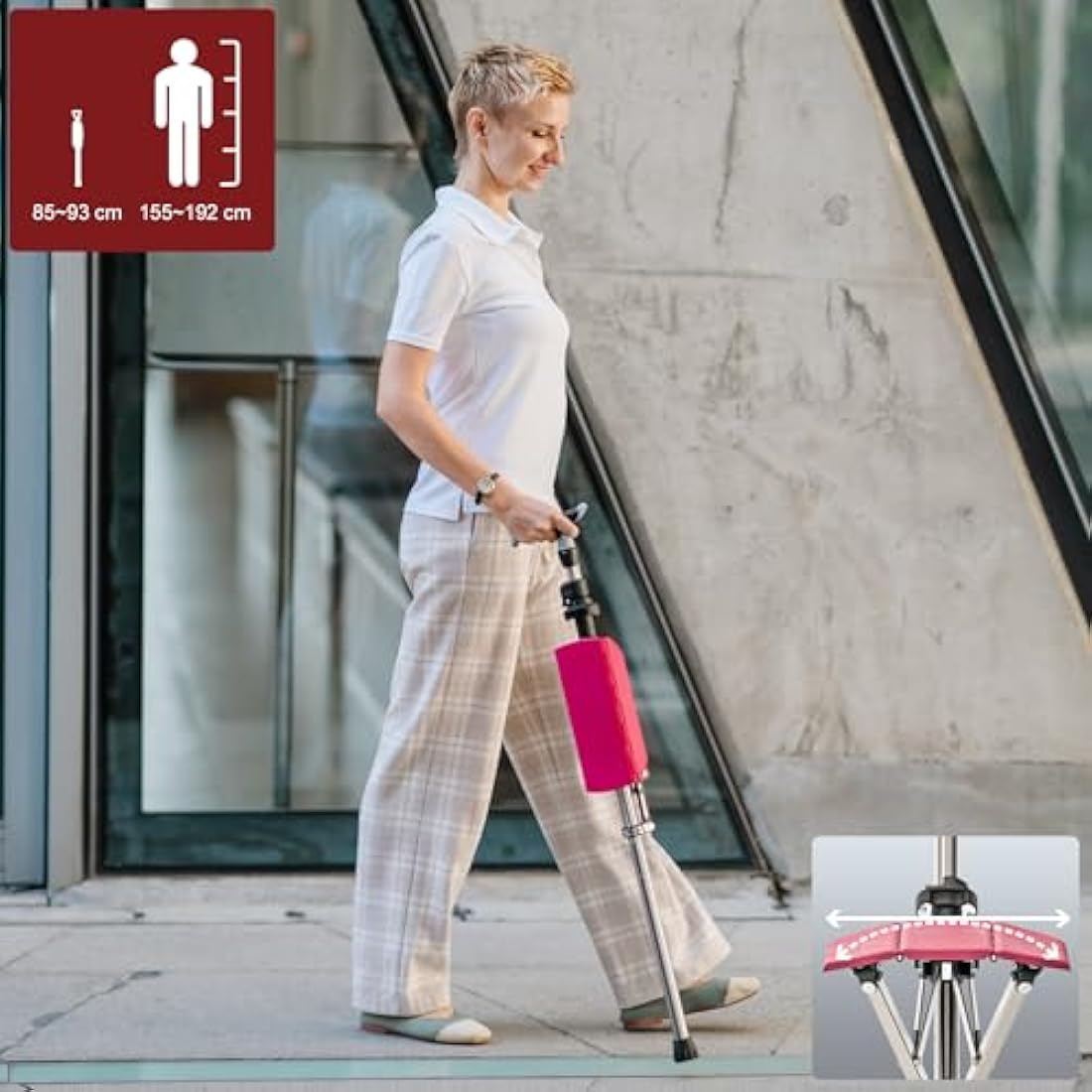 Ta-Da Chair PRO - Walking Stick with Seat, Ultra-Light Aluminium Frame & Sturdy Foldable Stool (up to 120kg), Collapsable Folding Design, Ideal for Travel & Sightseeing - Red, Adjustable