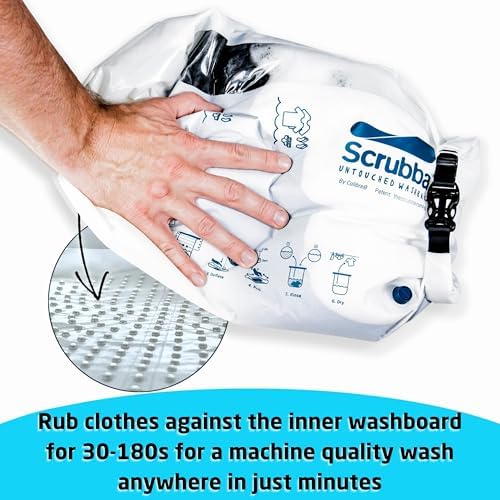 Scrubba UNTOUCHED Wash Bag – Eco-Friendly Portable Washing Machine – Lightweight Manual Washer for Travel, Camping & Baby Clothes – Travel Essentials – Use with Laundry Detergent or Hand Soap – 150g