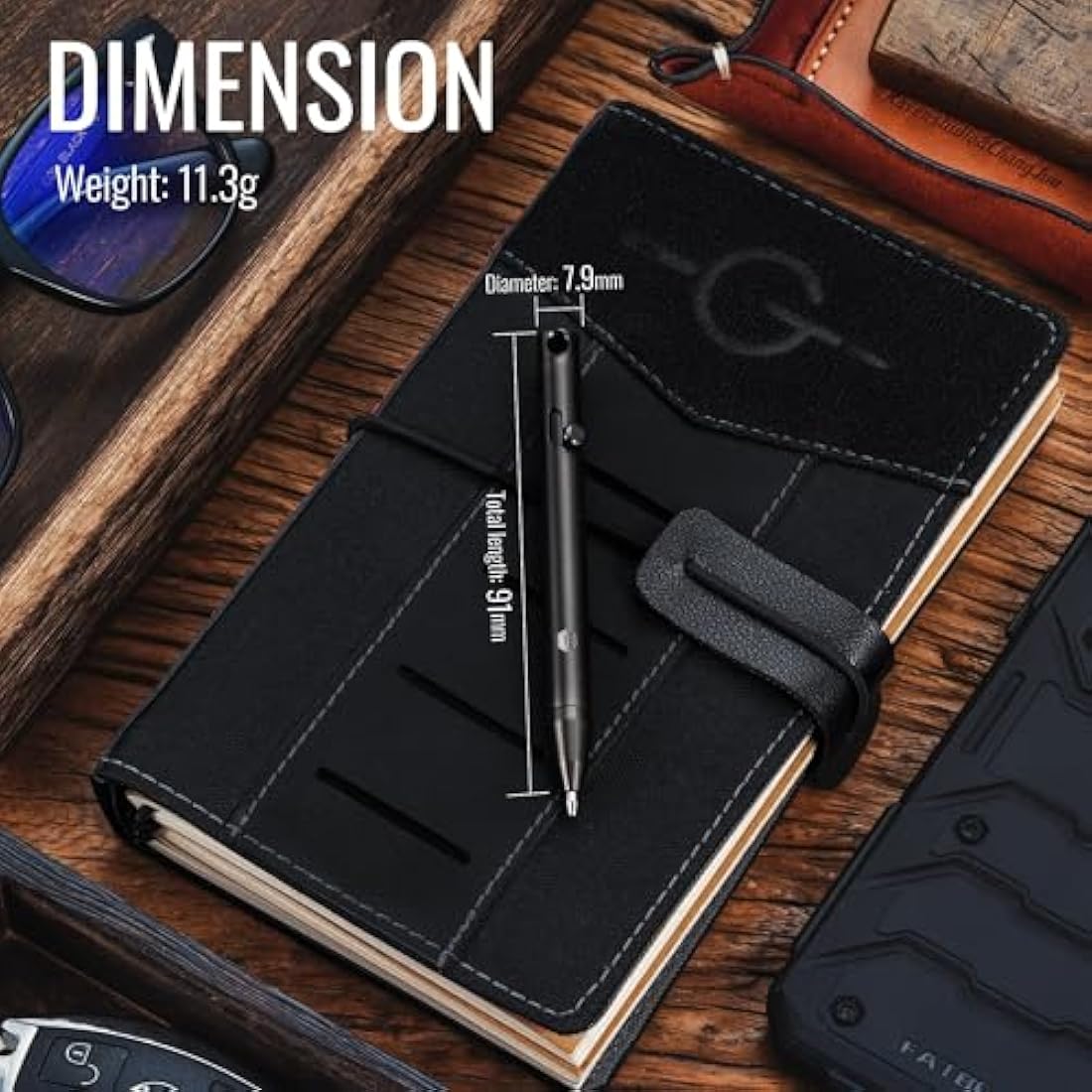 KeyUnity Titanium Retractable Ballpoint Pen, Ball-point Pen with Refills, Mini Titanium Alloy Keychain EDC Pocket Pen with Clip, Black Ink (PVD Black)