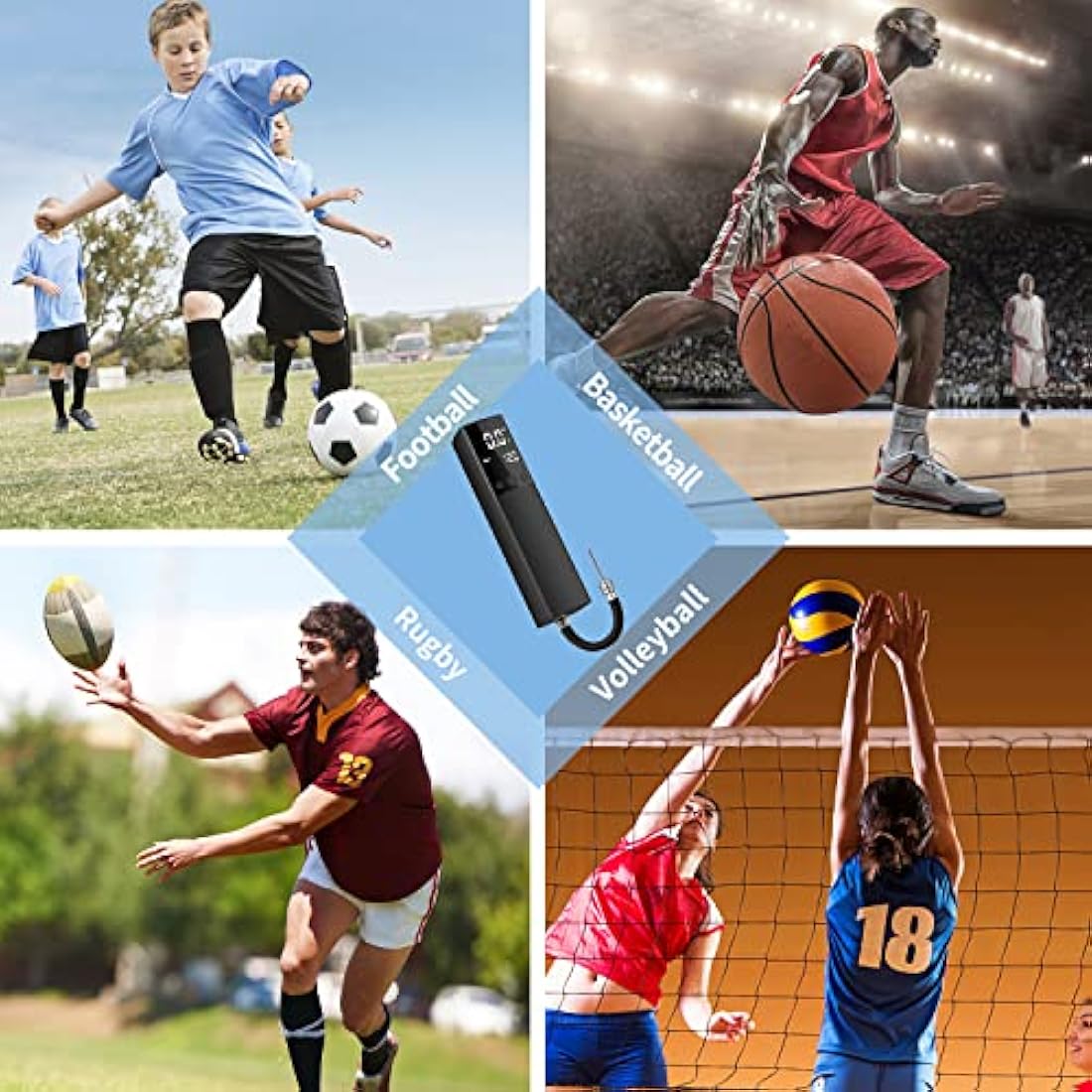 Electric Ball Pump,Smart Football Pump Portable Fast Ball Inflation with Accurate Pressure Gauge and Digital LCD Display for Football Basketball Volleyball Rugby (2 Needle and 1 Nozzle)