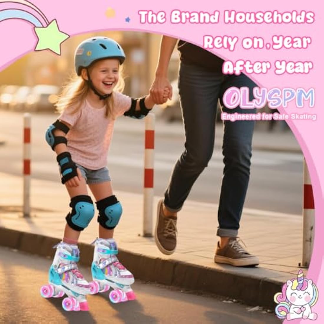 OLYSPM Kids Roller Skates for Girls Boys Pro 4-Size Adjustable, Roller boots With 8 Light Up Wheels, Beginner safe Children's Quad Skates - Ideal Christmas Birthday Gift