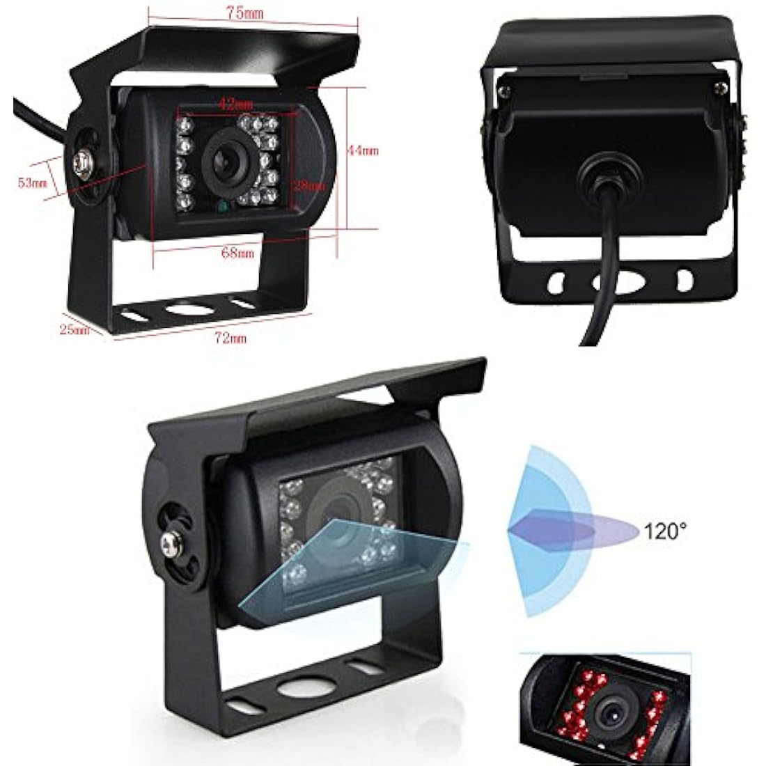 Backup Camera Camecho IR Night Vision Waterproof Reversing Camera + 10M 4 Pins Cable Kit for Car Bus Truck Caravan Camper 12V 24V Parking Assistance