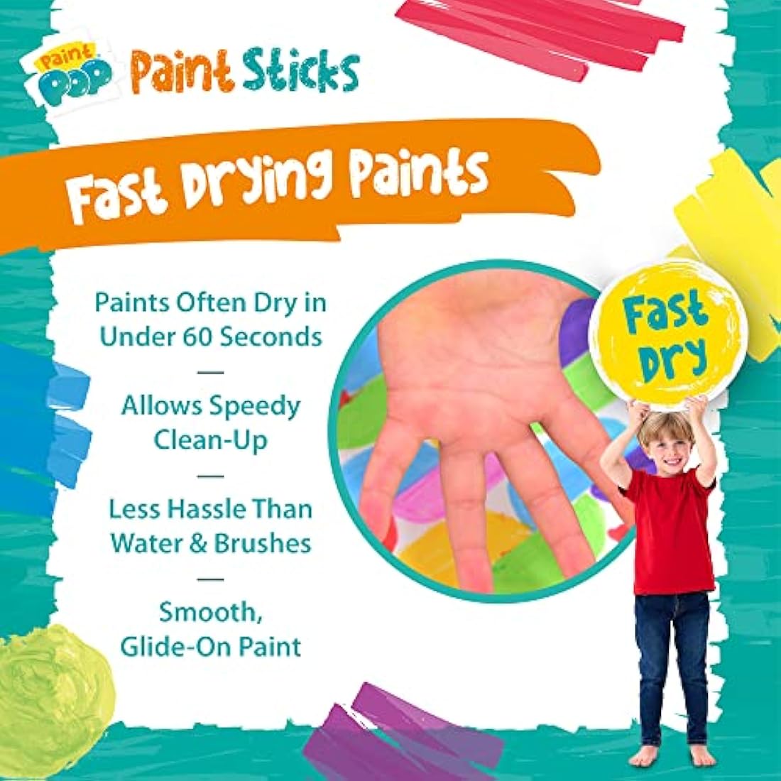 Paint Pop - Paint Sticks For Kids - 12 Pack Assorted Colours - Twist & Paint, Mess-Free, Fast Drying Action, Easy Clean Up, Vibrant Colours, Multi-Surface