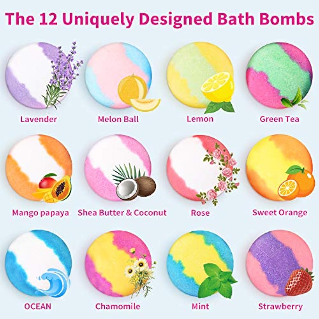 Bath Bombs Gift Set, 12pcs Handmade Fizzy Bubble Bath Bombs, Vegan & Cruelty Free, Perfect for Bubble and Spa Bath, Birthday Mothers Day Gifts Idea for Her/Him, Wife, Girlfriend