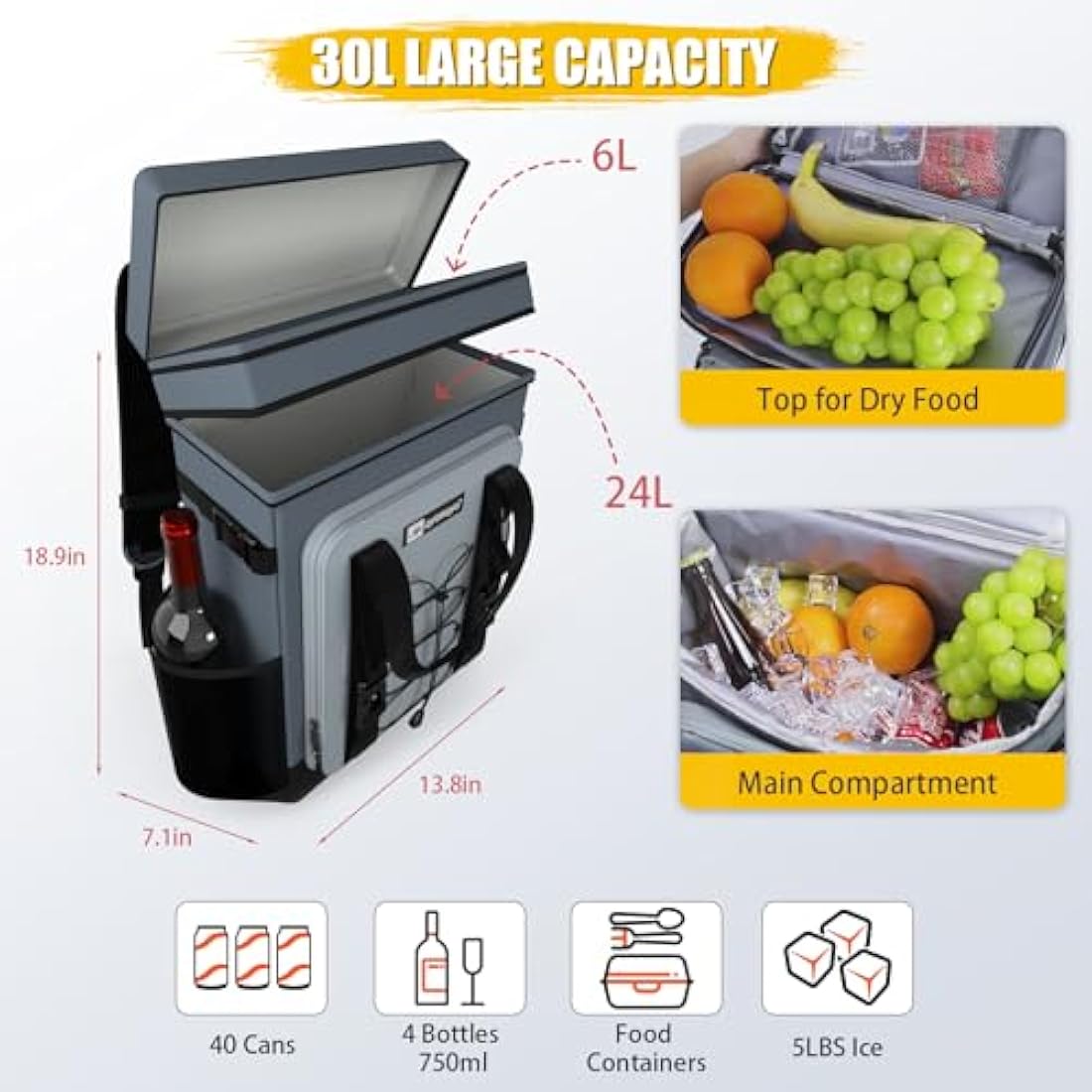 Cool Backpack 30L/20L Cool Bag Backpack Large Foldable 40/24 Cans Cool Backpack Large Thermal Backpack Insulated Backpack with Cooling Compartment Cooling Backpacks Shopping Backpack for Beach Picnic