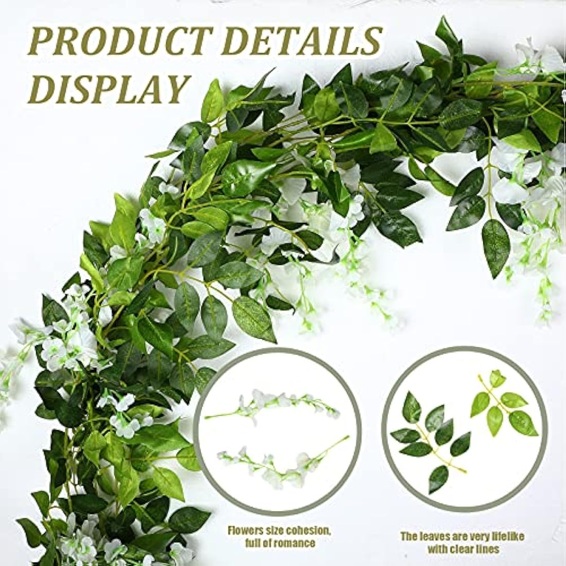 Syhood 4 Pieces 26 Feet in Total Vine Artificial Wisteria Garland Artificial Wedding Silk Wisteria Hanging Flower for Wedding Arch Home Garden Party Outdoor Decor(White)