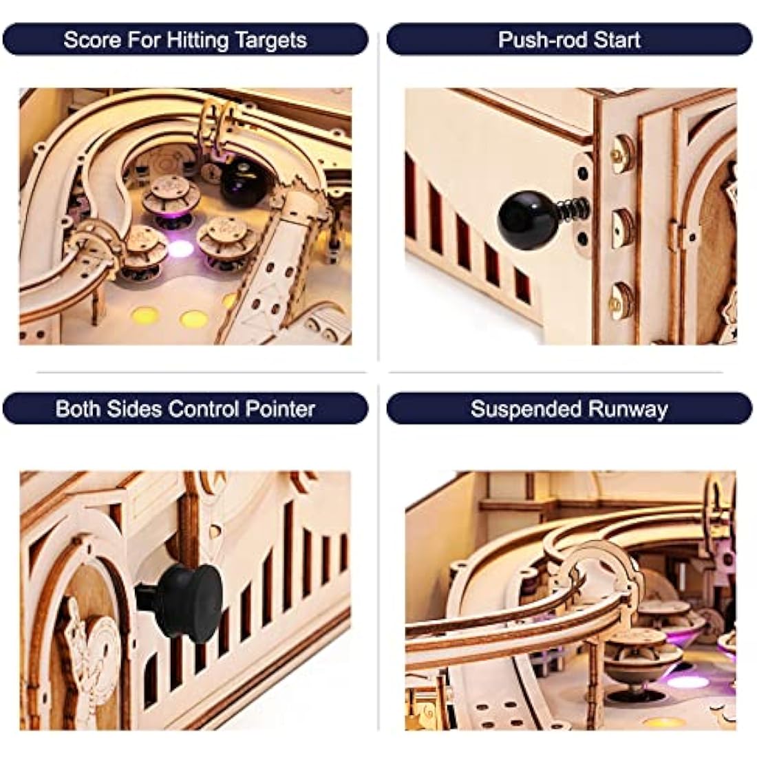 ROBOTIME 3D Pinball Machine Puzzle, Amusing Table Game, Mechanical Wooden Model Building Kits for Adult, Christmas Birthday Gifts and 14+ Teens