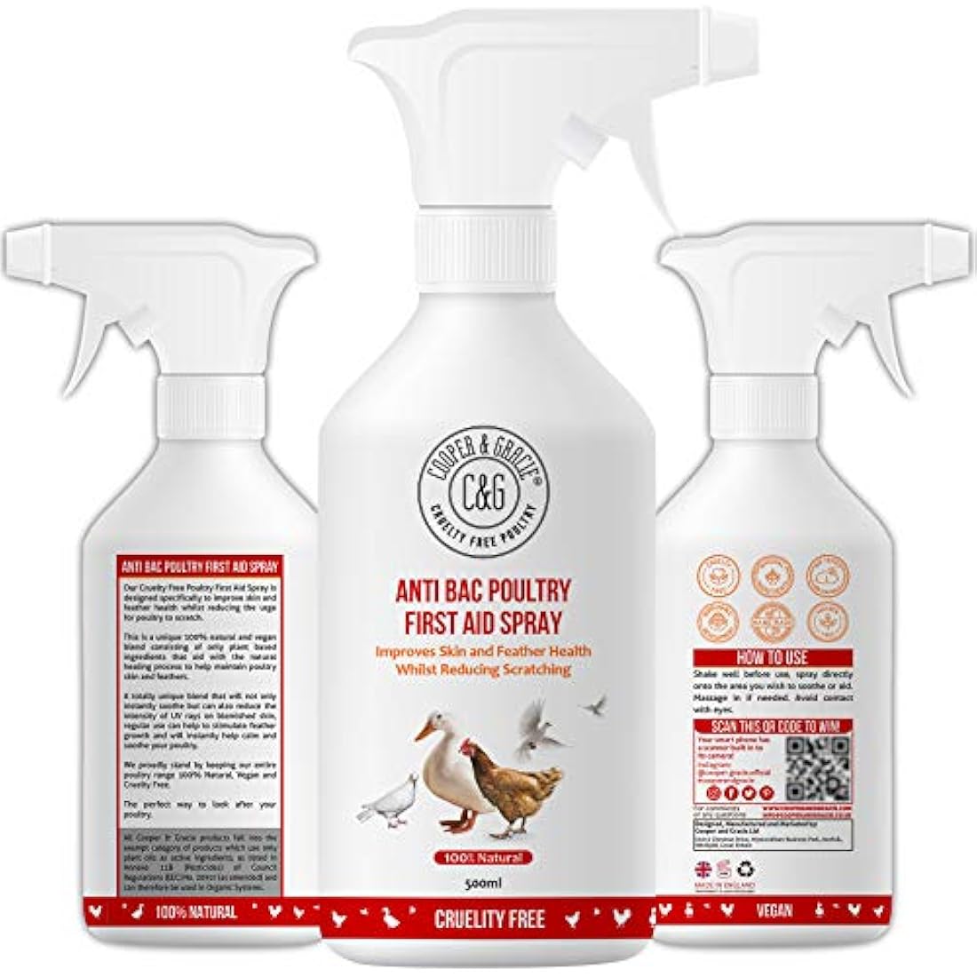 Poultry First Aid Spray 500ml By Cooper And Gracie | Antiseptic Spray For Wounds | Improves Skin And Feather Health & Reduces Scratching | Alternate To Iodine Spray & Purple Spray For Chickens