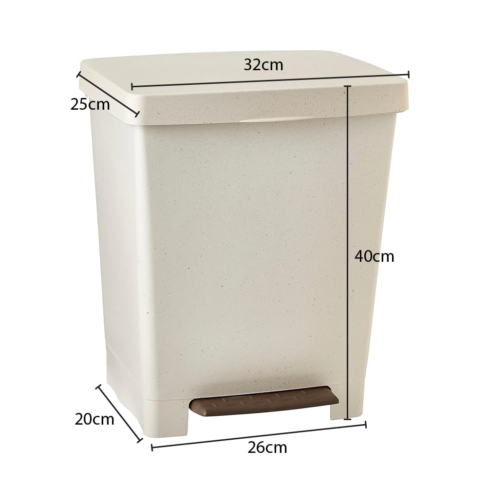 TATAY Cubik ECOHOME Pedal Bin, 21L Capacity, Retractable Pedal, Polypropylene, BPA Free, 30L Trash Bag, 100% recycled materials, Color Beige, Measures