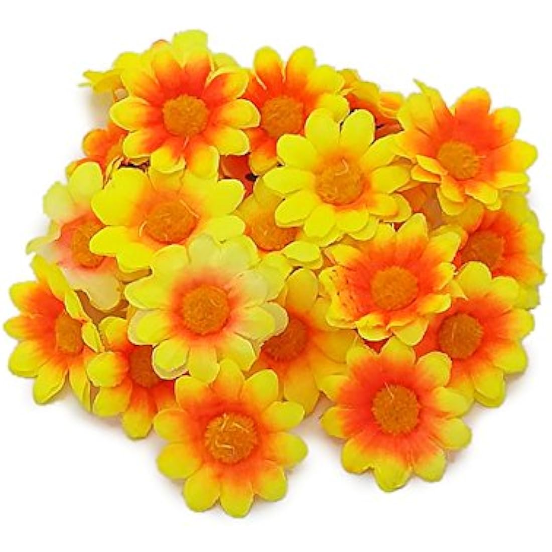 Artificial Daisy Flower Heads 100pcs Fake Gerbera Petals Yellow & Orange for DIY Garland Craft Birthday Indoor Outdoor Party Easter Bonnet