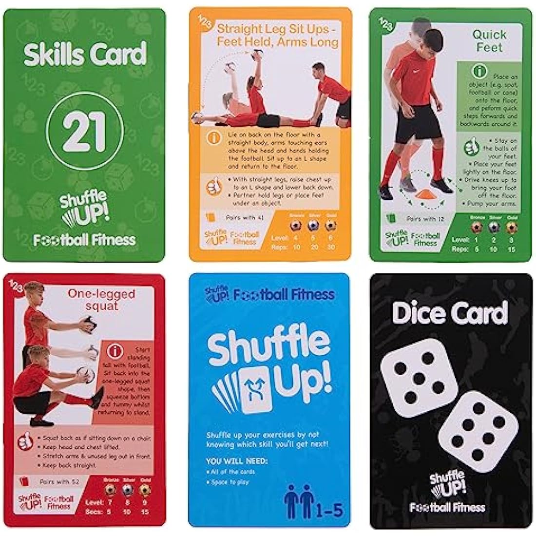 Shuffle Up Football Games - Family Soccer Games with 70+ Fun & Active Fitness Workout Cards, Football Training Equipment Aid, Gifts for Boys & Girls