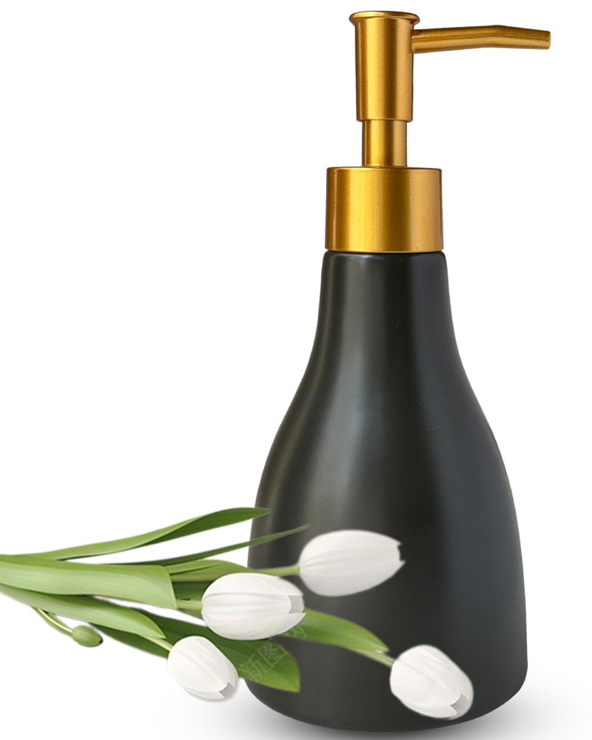280ml Liquid Soap Dispenser for Bathroom with Gold Pump?Dish Soap Dispenser for Kitchen Sink?Refillable Countertop Lotion Ceramics Black Hand Soap