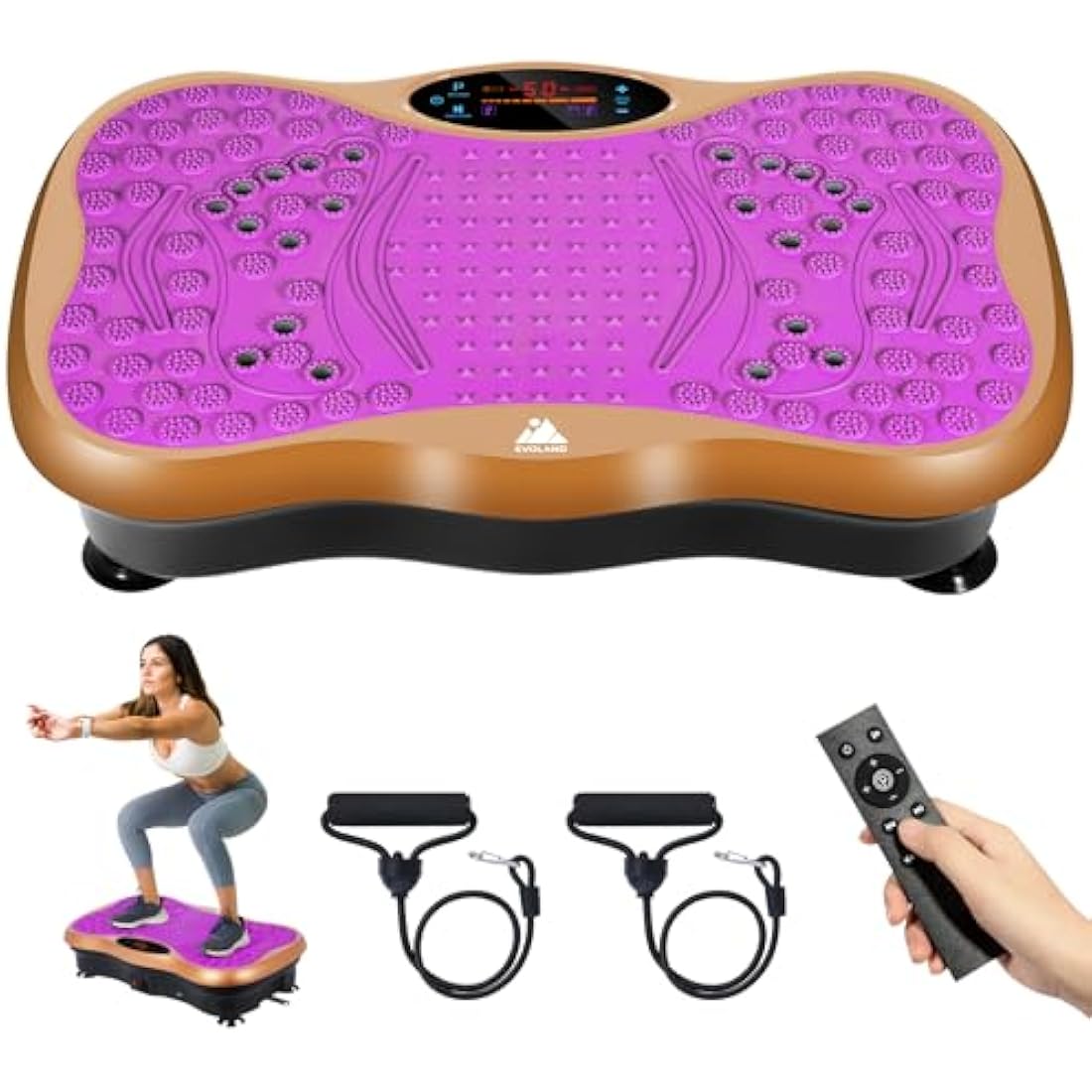 EVOLAND Vibration Plate Exercise Machine, Vibration Fitness Trainer with Bluetooth Speaker, 5 Program Modes, 2 Resistance Bands, Home Exercise Equipment for Fitness Body Toning