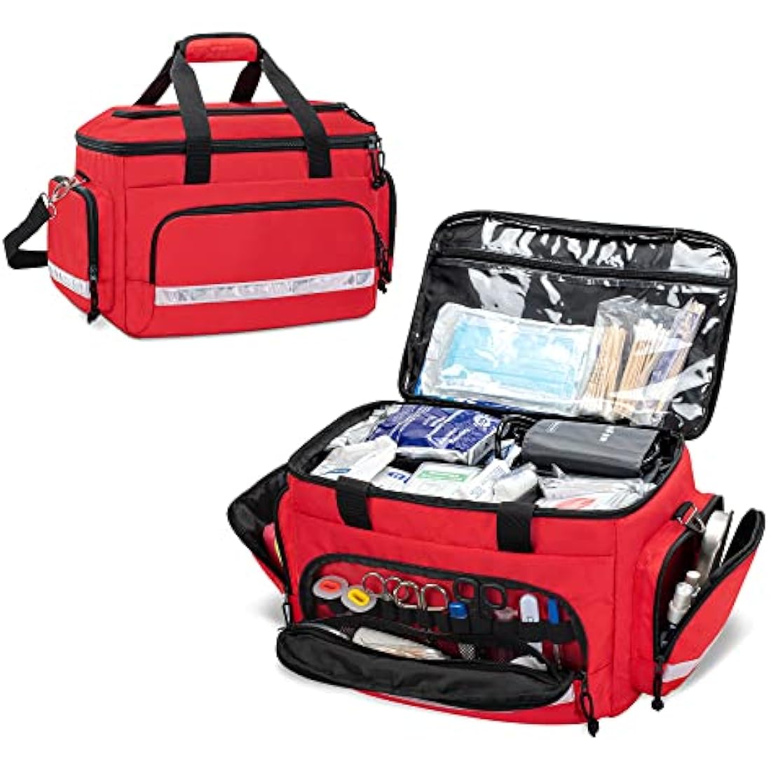 Damero First Responder Bag Empty, Medical Emergency Trauma Bag with Detachable Dividers for EMT, Nurses, Tactical Medics, Home Care, Red