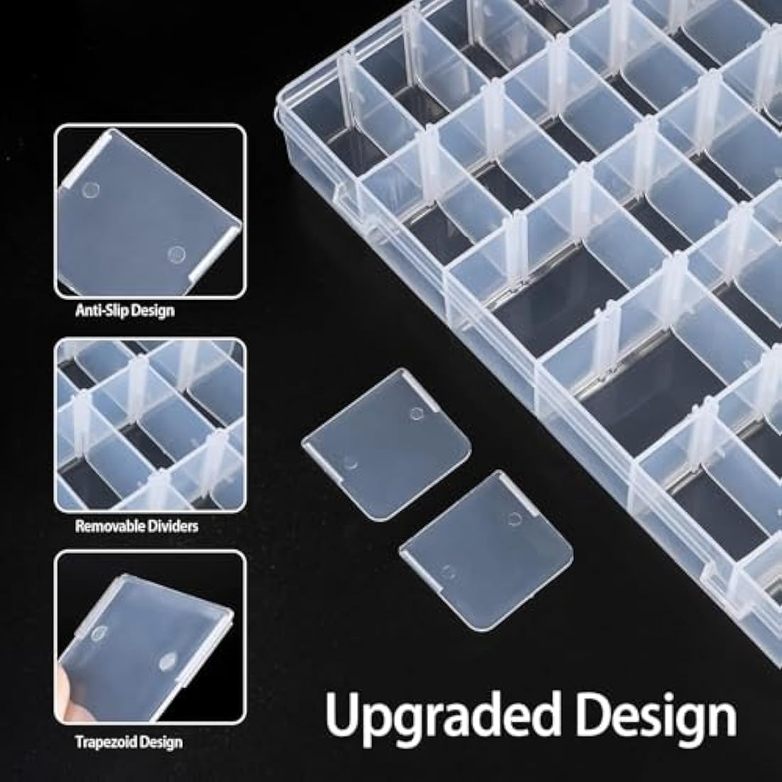 LAifu Snack Box With Compartments, 2 PCS Snackle Box Trays with 18 Removable Grids Compartments, Clear Multi Stackable Plastic Organizer Container for Snack, Fruits, Pills, Beads, Bolts and Nuts
