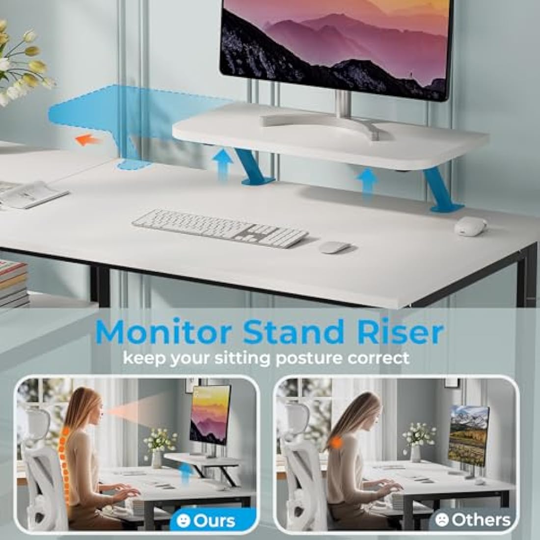 GreenForest Computer Desk with Monitor Stand,120cm Home Office Desk with Reversible Storage Shelves,Study Desk for Small Spaces,White