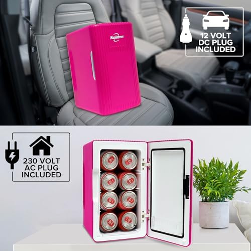 Koolatron Retro Mini Fridge For Bedrooms 6L Small Fridge 8 Can Table Top 12v Portable Cooler Warmer Refrigerator Quiet Mini Fridges For Skincare Food Drinks Kids Home Car & Travel Pink