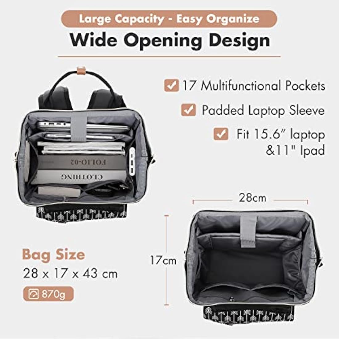 Lekesky Backpack Womens Travel Backpack Extra Large Rucksack Bag for Women Men Overnight Backpack Weekender Backpack,17.3" Backpack,Black