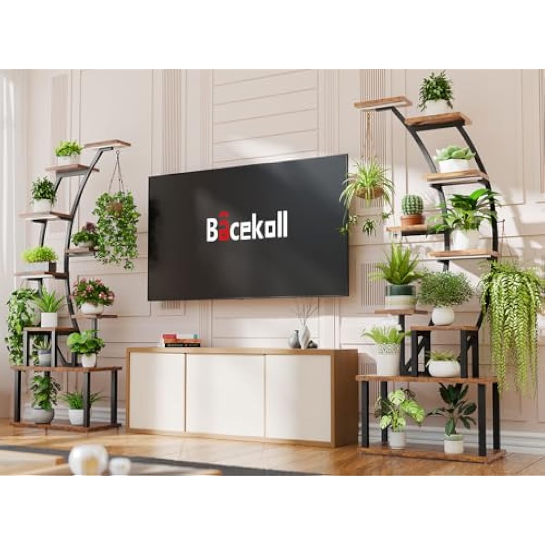 BACEKOLL Plant Stand Indoor With Grow Lights - 9 Tiered Metal Shelf, 63" Tall for Multiple Plants, Large Display Rack, Corner Holder for Living Room, Patio