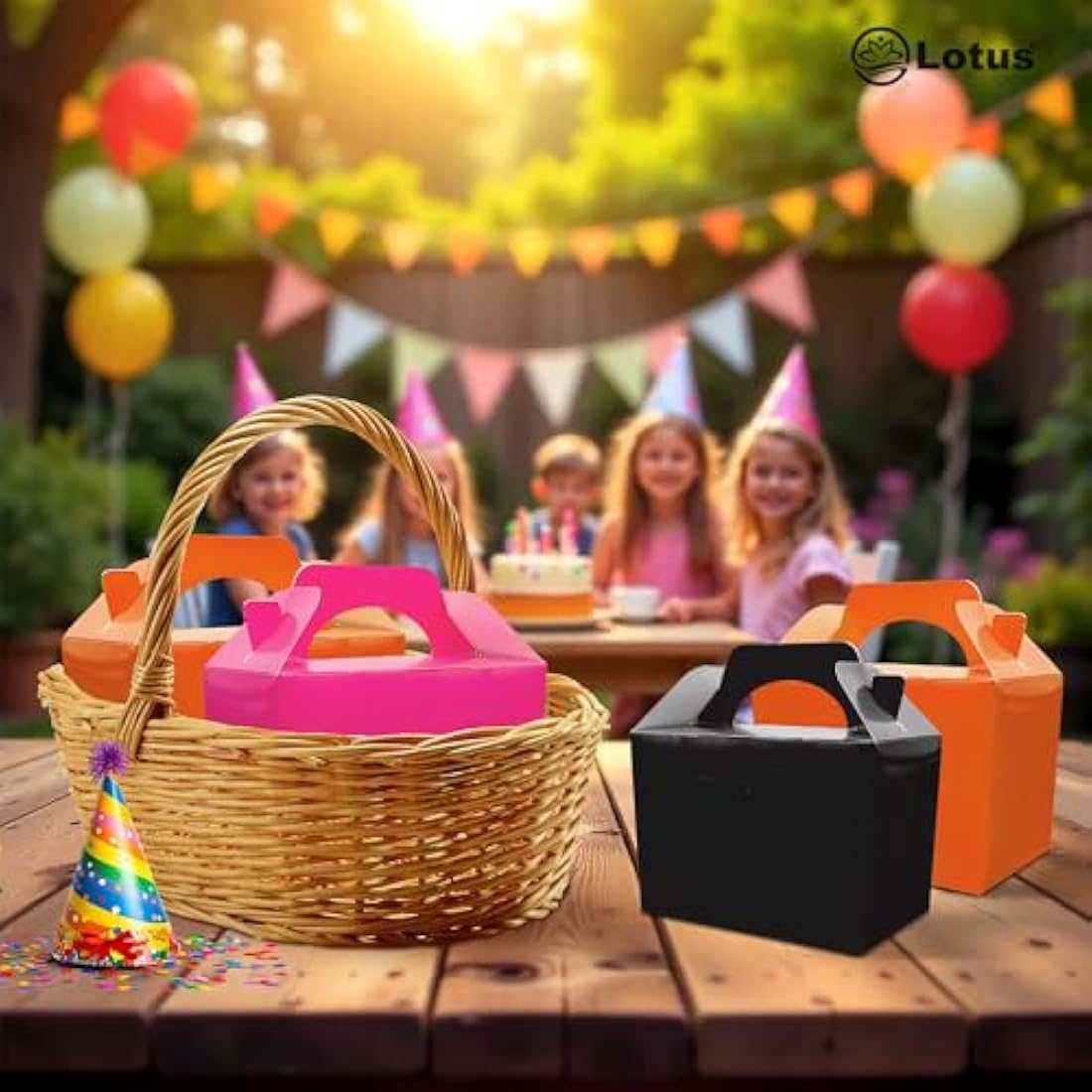 Lotus 50-Pack Kids’ Party Favor Boxes–Stylish Orange Treat Containers for Birthdays, Halloween, Picnics & Fun Celebrations| Perfect for Loot Box & Party Favors| Eye-Catching for Any Occasion (Orange)