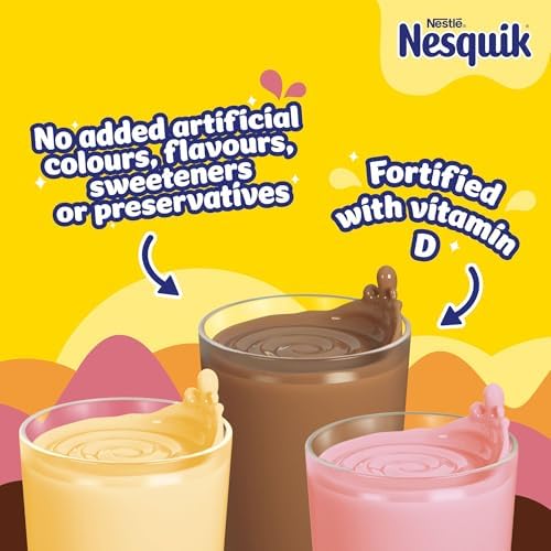 Nesquik Strawberry Flavoured Milkshake Powder, with Vitamin D, 500g Tub (Pack of 10)