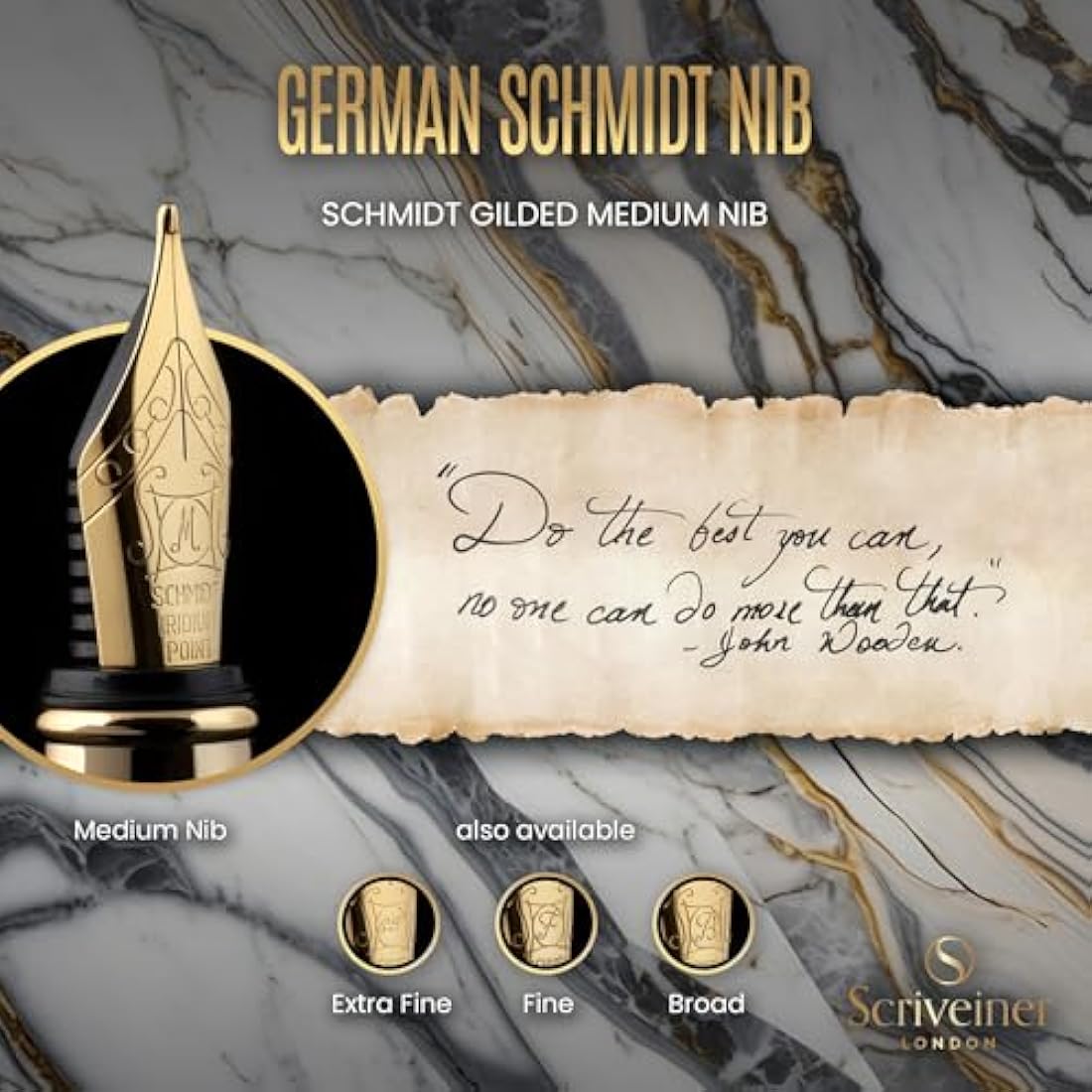 Scriveiner Silver Chrome Fountain Pen - Stunning Luxury Pen, Real Gold Plating, Schmidt Gilded Nib (Medium), Best Pen Gift Set for Men & Women, Professional, Executive Office, Nice Designer Pens