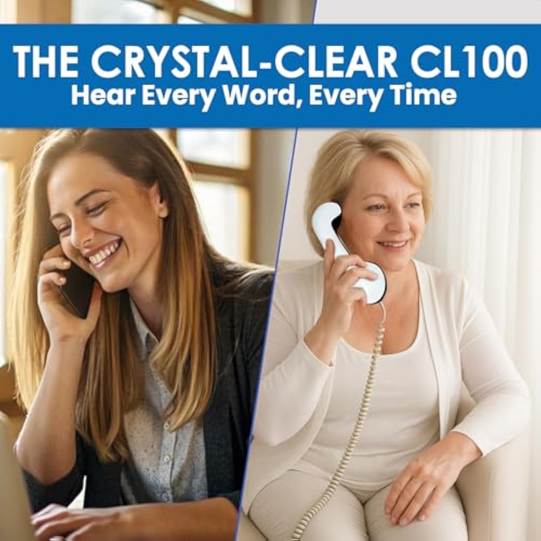 Geemarc CL100 - Big Button Corded Telephone with Loud Receiving Volume and One-touch Memories for Seniors - Hearing Aid Compatible - Low to Medium Hearing Loss - UK Version