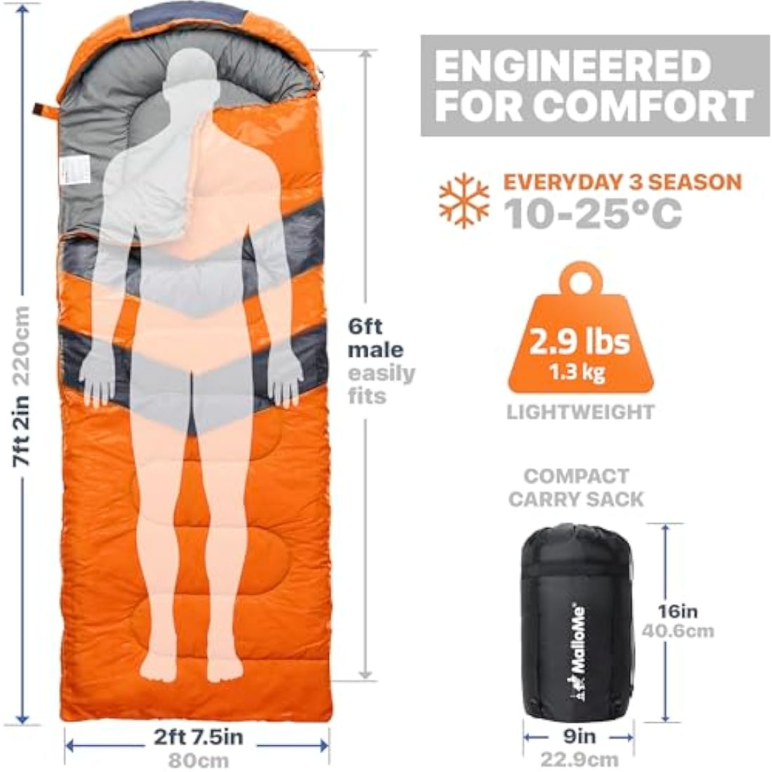 MalloMe Sleeping Bags for Adults & Kids Sleeping Bag 3-4 Season - Ultralight Backpacking Sleeping Bag Cold Weather & Warm, Lightweight Compact, Single Adult Girls Boys Winter Sleep Camping Accessories