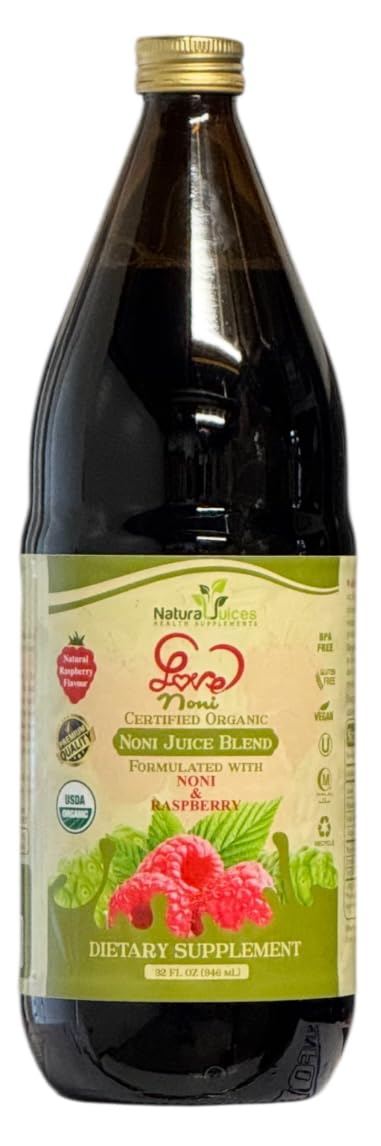 Natural Juices Organic Certified LoveNoni Juice Blend Noni Juice with Raspberry Flavour (946mL)