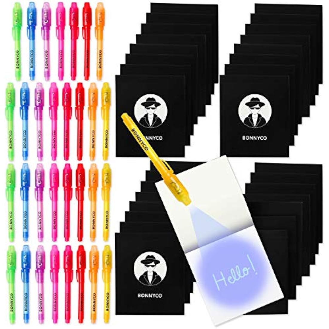 BONNYCO Invisible Ink Pen and Notebook Pack of 32 Party Bag Fillers for Kids, Party Favours Boys and Girls, Pinata Toys, Birthday Stocking Fillers Kids, Classroom Prizes for School, Children Gifts
