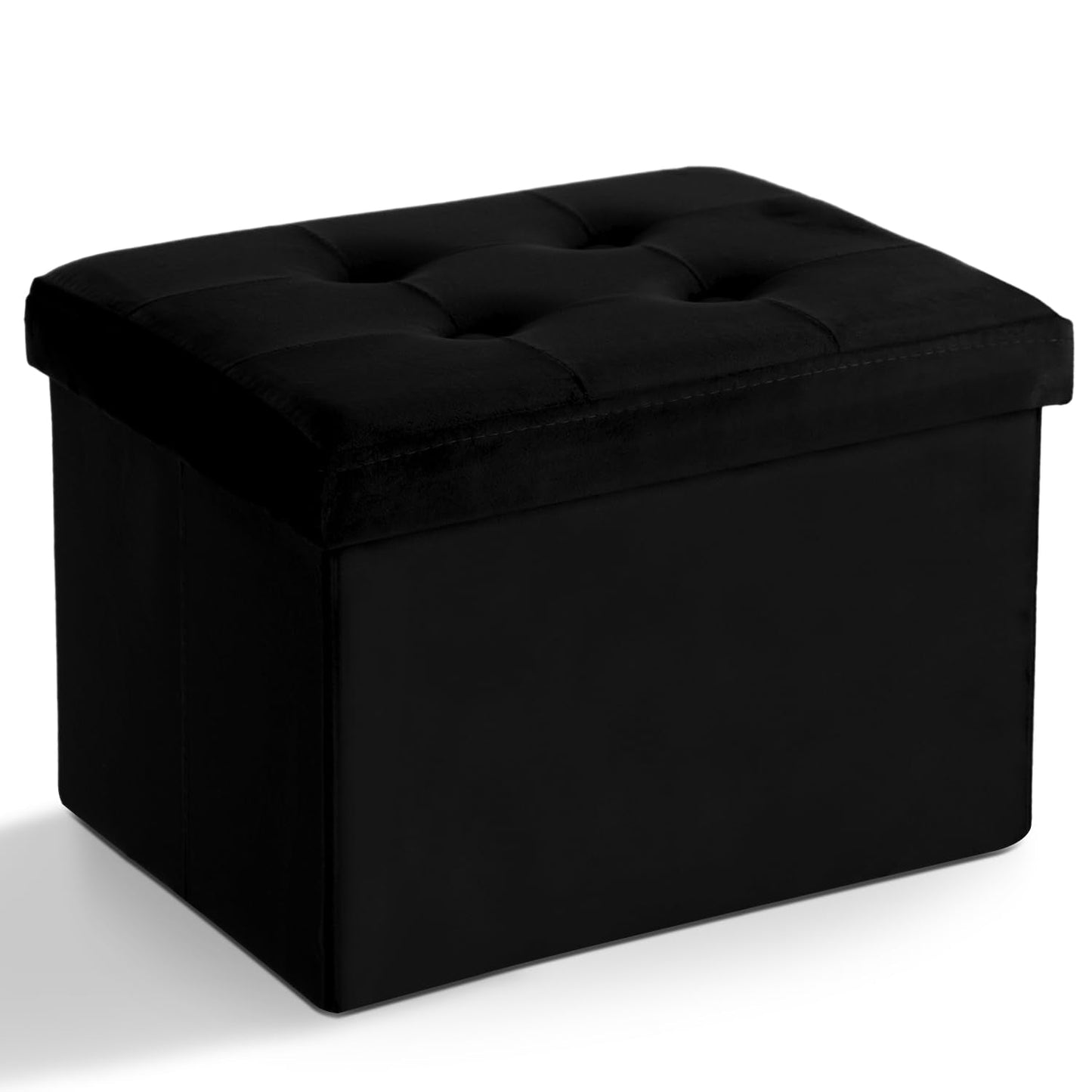 LINMAGCO Storage Ottoman Folding Foot Stool Foot Rest with Side Pocket Modern Ottoman with Storage Short Sofa Stool Velvet 43X33X33CM(Black)