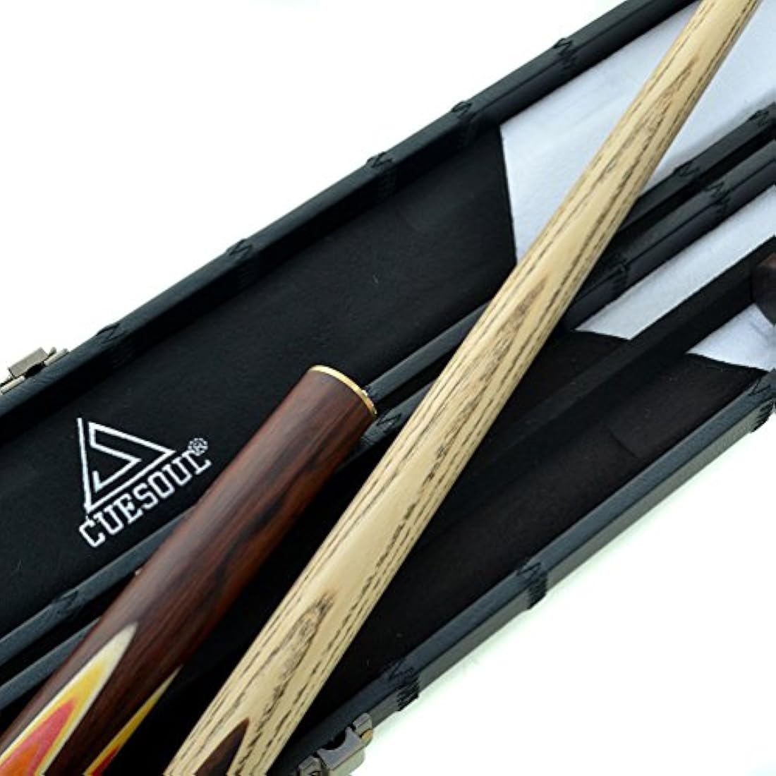 CUESOUL 57" 3/4 Jointed Snooker Cue Hand-Spliced with 2 Extensions Packed in Leatherette Cue Case