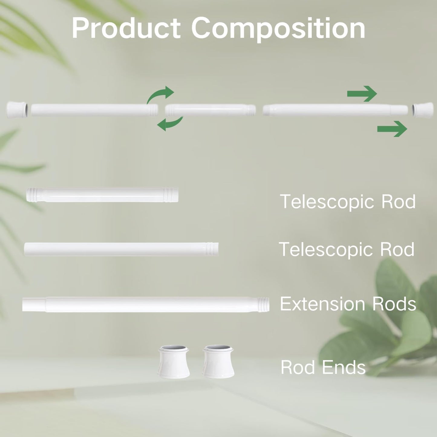 Shower Curtain Rail Extendable Curtain Pole, Metal Tension Rod Anti-Slip Telescopic Curtain Rod Easy Fitting for Bathroom, Closet, Kitchen, 85-180 cm