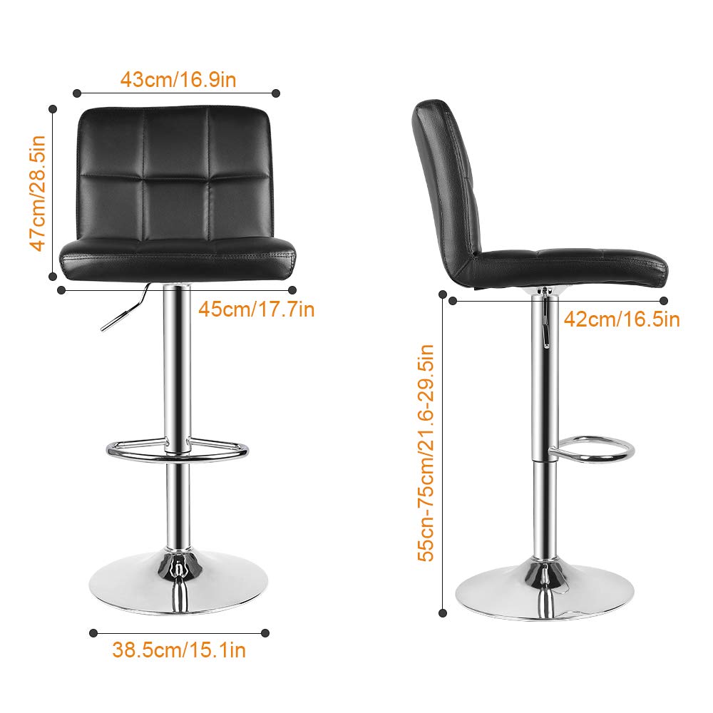 bigzzia Barstool, Bar Stools Set of 2 PU Leather Swivel Height Adjustable Bar Chairs With Backrest For Breakfast Bar, Counter, Kitchen and Home