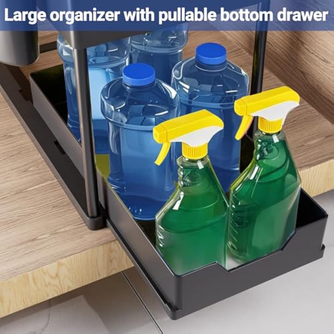 Puricon 3 Pack Under Sink Storage Kitchen Organiser, Pull Out Under Sink Organiser Kitchen, 2 Tier Sliding Under Sink Storage Drawer Under Sink Shelf -Black