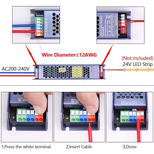 GOMING 24V 16.7A 400W LED Driver Slim Transformer AC 200-240V to DC 24V 16.7A Power Supply Constant Voltage IP20 Compact Extremely Thin Adapter for