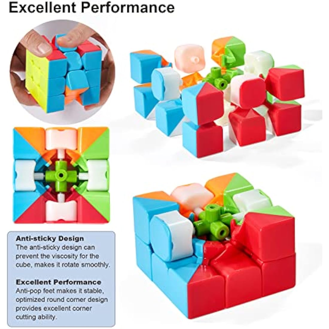 ROXENDA Speed Cube Set, 2X2 3X3 Speed Cube Original Fast Cube with Instruction (Stickerless)