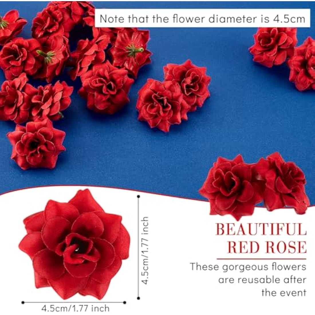 Syhood 100 Pieces 1.77" Red Artificial Roses Head Bulk Small Silk Fake Rose Buds for Decoration, DIY Crafts, Wedding Centerpieces Bridal Shower Party Home Garland Decor