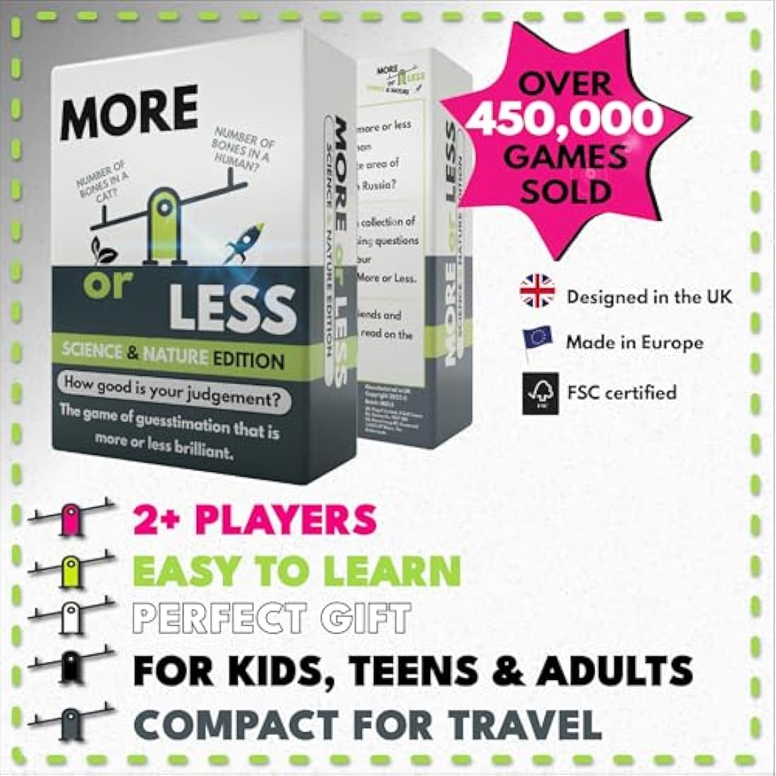 More or Less Science & Nature Edition Card Game | 2 Players + | Travel & Pocket Card Game for Kids, Teens & Adults | Play Anywhere
