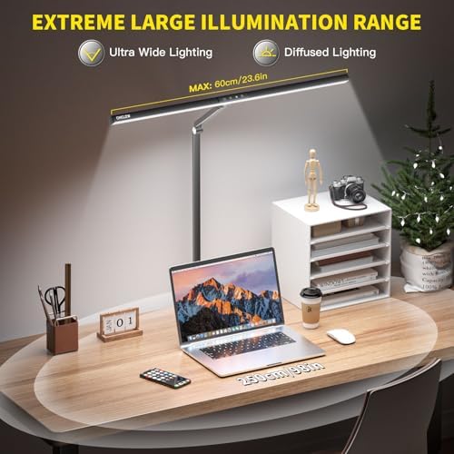 CHICLEW LED Desk Lamp for Home Office, 5 Colors Lighting 5 Brightness Levels Eye-Caring Task Architect Reading Table Lamps, Adjustable Clamp Light for Study Work, Touch Control