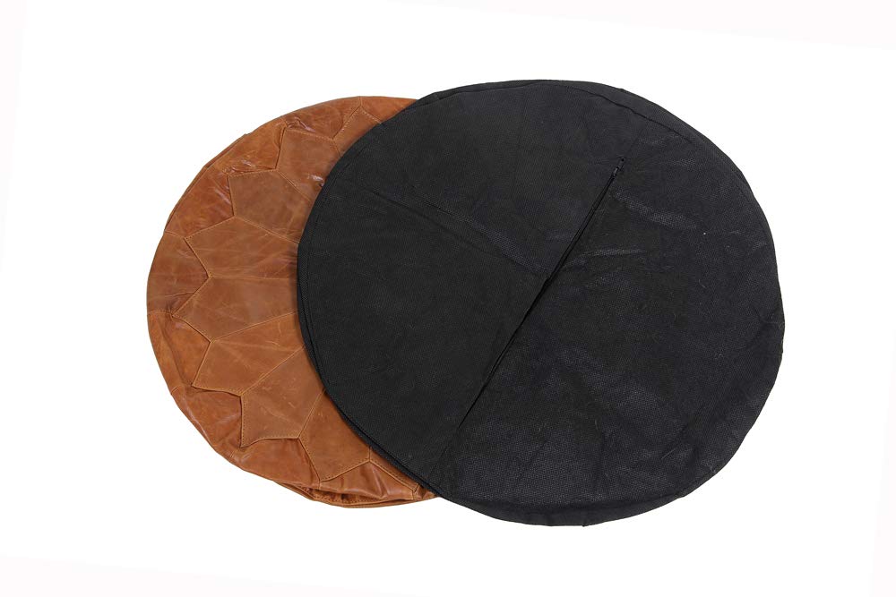 Woodland Leather Tan Morrocon Style Pouffe 17.5" Diam, Genuine Leather Designer Bean Bag Chair (Stuffed-1Piece, Tan)