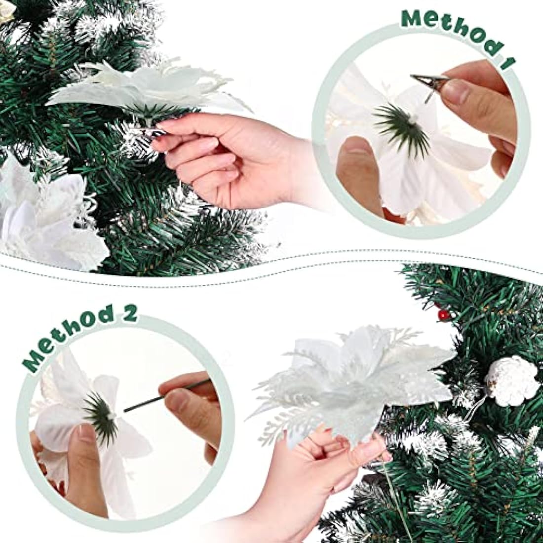 Toyvian Poinsettia Artificial Poinsettia Christmas Decorations Glitter Christmas Tree Flowers Decorations Novetly Artificial Chritstmas Flowers for Xmas Tree Decorations with Clips