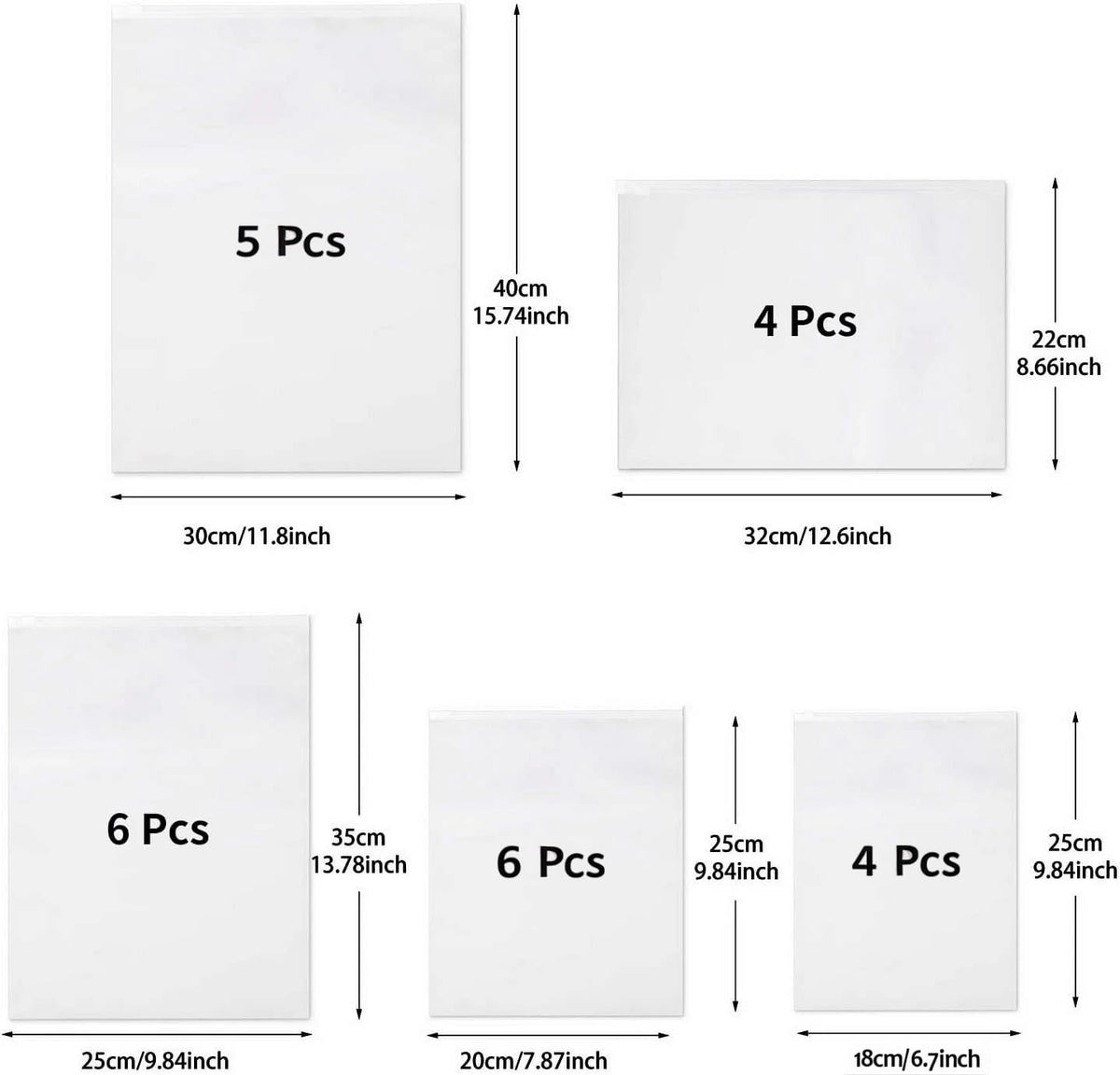 25Pcs Reusable Ziplock Bags,Travel Clothes Storage Bags,5 Multiple Size, Reusable Plastic Frosted Packing Storage Bags for Clothes Shoe
