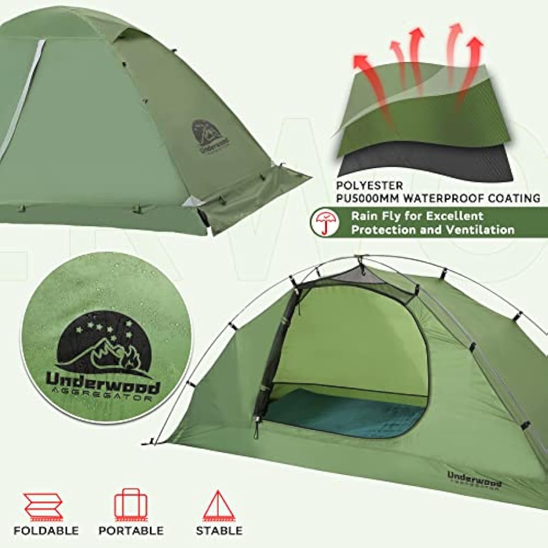 Underwood Aggregator 1/2-Man Camping Tent - 3/4 Season One Man Tent, Waterproof Lightweight Tent in Winter, Backpacking Dome Tent for Snow Camping, Mountaineering, Hiking, Setup Easily for 1/2 Person