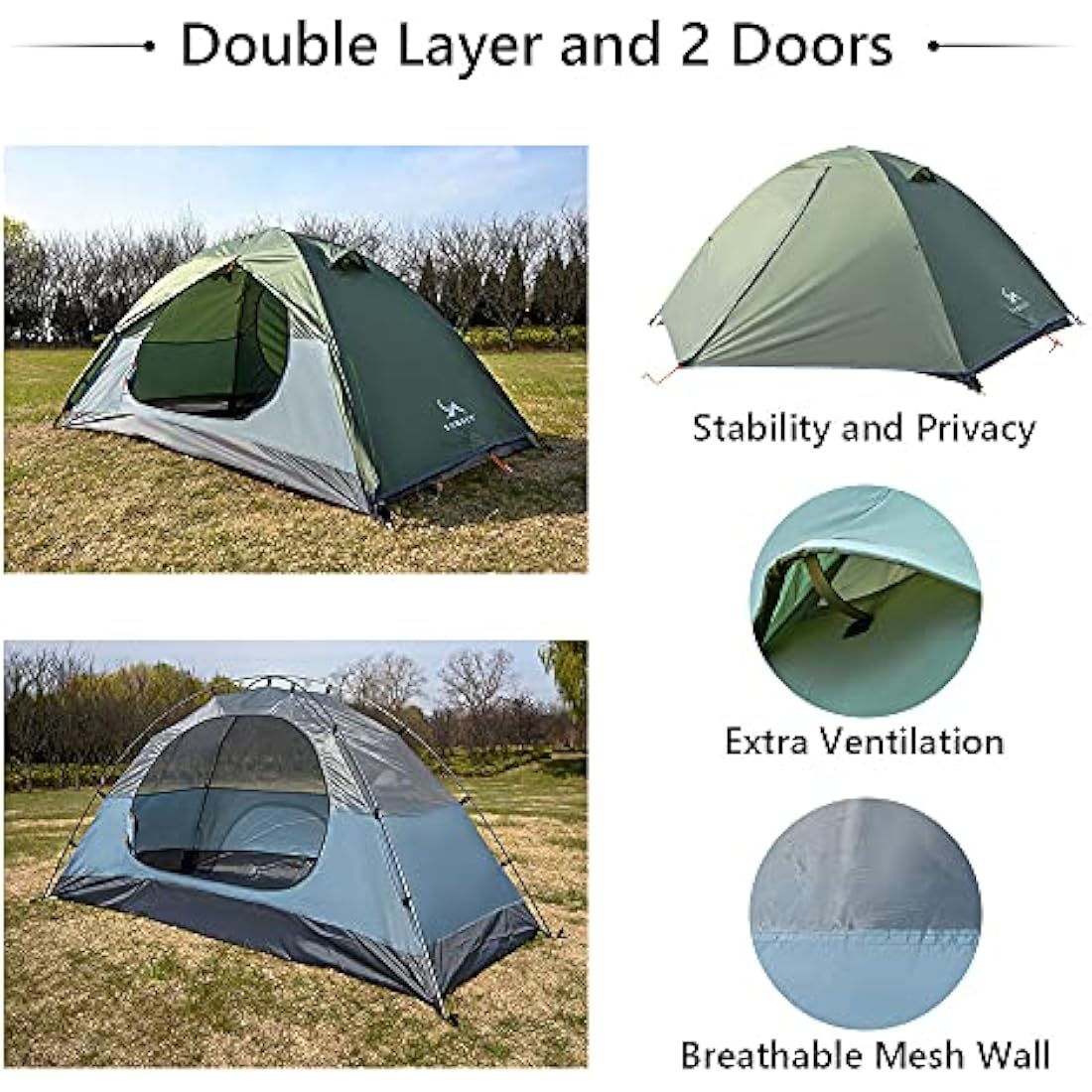 MC Backpacking Tent 2 Person Waterproof Lightweight Compact Double Layer Free-Standing Outdoor Camping Hiking 3 Season