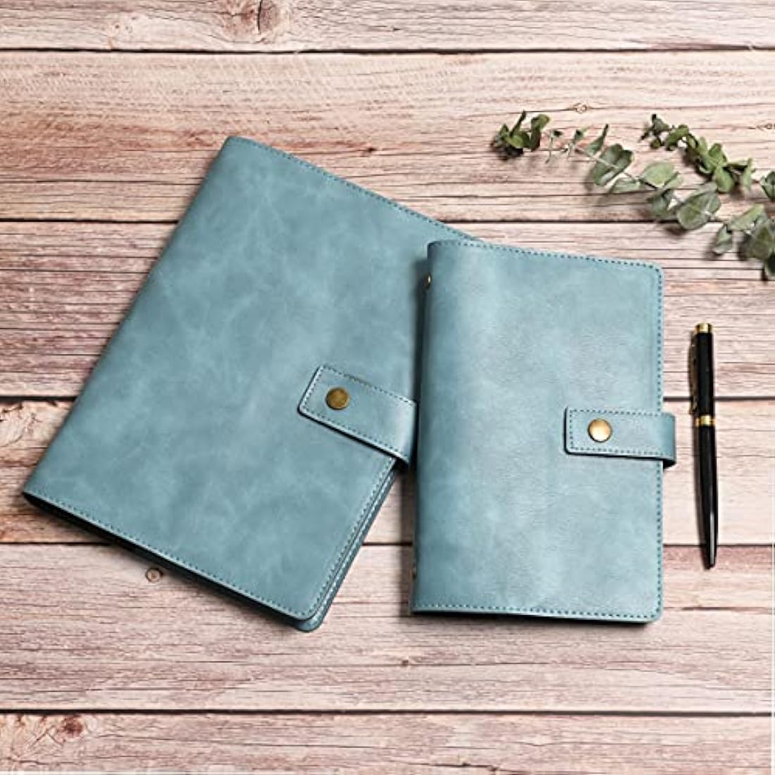 WONDERPOOL Leather Diary Refillable Notebook Spiral Journal Binder Portfolio - A5 Dot Grid Paper & Inner Pockets for Travel Work and Personal Organizer (Lake Blue, A5)