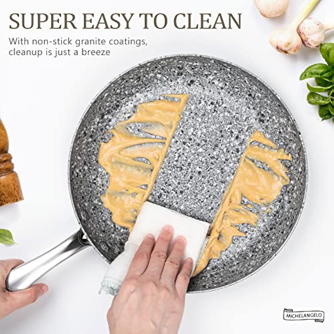 MICHELANGELO Frying Pan with Lid 28cm, Non Stick Fry Pan, Granite Frying Pans with Stone-Derived Coating, Stone Skillet for Induction, Oven Safe