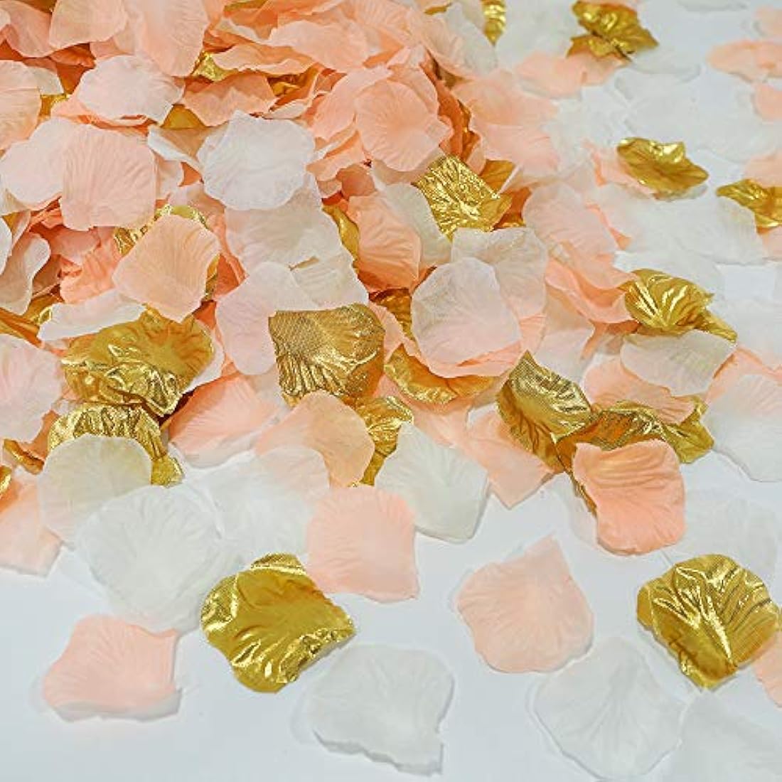 Silk Flower Petals Perfect Peach Mix Artificial Rose Petals Wedding Confetti Party Decoration Scatter Floral 1200 Pieces (Peach, Cream, Gold)