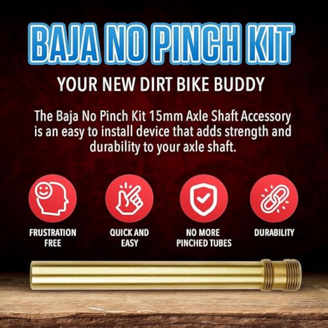 BAJA NO PINCH 17mm Axle Shaft Accessory Kit | Fits 17mm & 19mm Axles | Dirt Bike Tool Kit & Motorcycle Tyre Changer | Tyre Monkey Lever, Enduro Wheel Changing, Dirt Bike Accessories | Gold