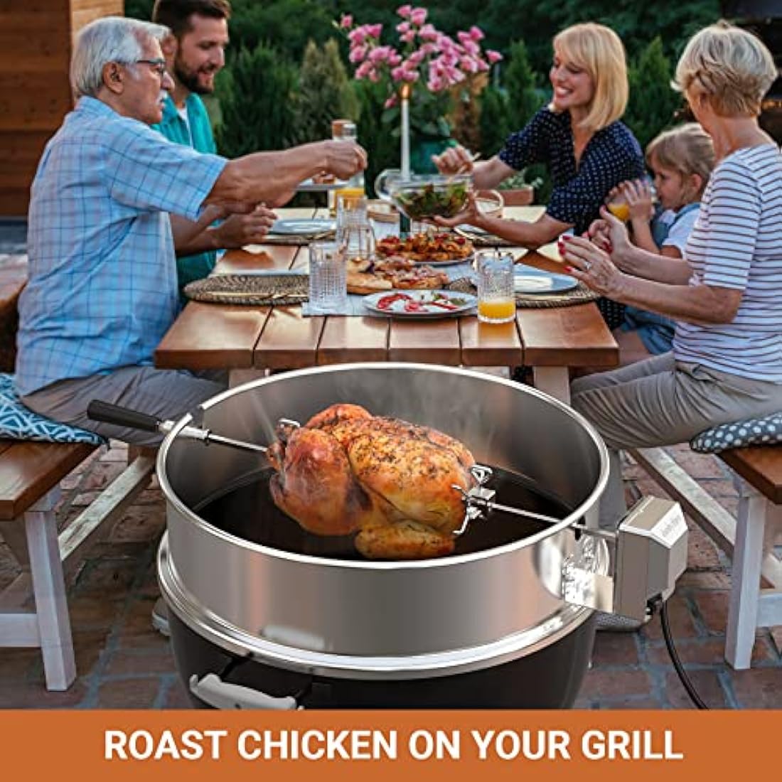 onlyfire BRK-6110 Upgrade Stainless Steel Rotisserie Ring Kit Fits Weber 22-inch Kettle Charcoal Grills,With 2-Pack Charcoal Baskets and 10-Pack Drip Pans,Fits Most Others 57 CM Kettle Grill